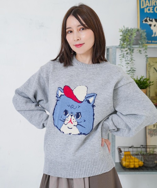 ScoLar(スカラー)の「153725:キャップネコ柄ジャガードニットプルオーバー(Tシャツ/カットソー・レディース・ブラック/杢グレー/ネイビー・M)」の22枚目の写真