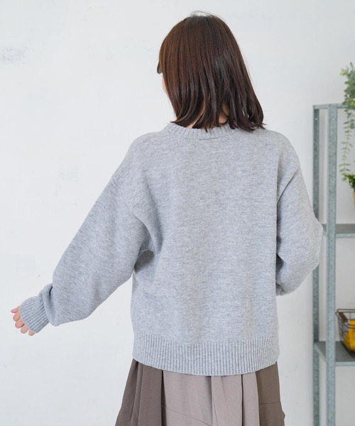 ScoLar(スカラー)の「153725:キャップネコ柄ジャガードニットプルオーバー(Tシャツ/カットソー・レディース・ブラック/杢グレー/ネイビー・M)」の13枚目の写真