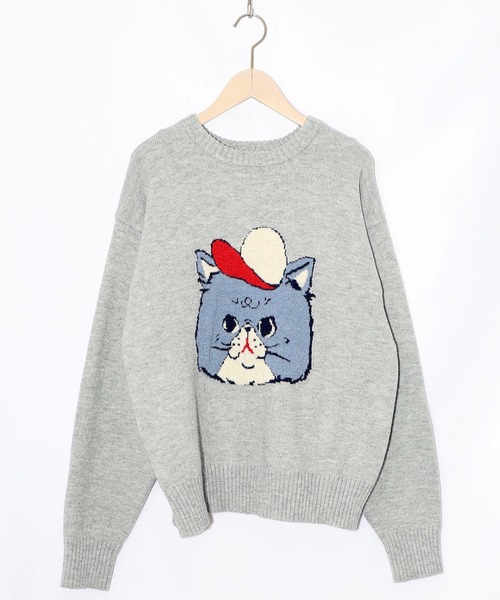 ScoLar(スカラー)の「153725:キャップネコ柄ジャガードニットプルオーバー(Tシャツ/カットソー・レディース・ブラック/杢グレー/ネイビー・M)」の16枚目の写真