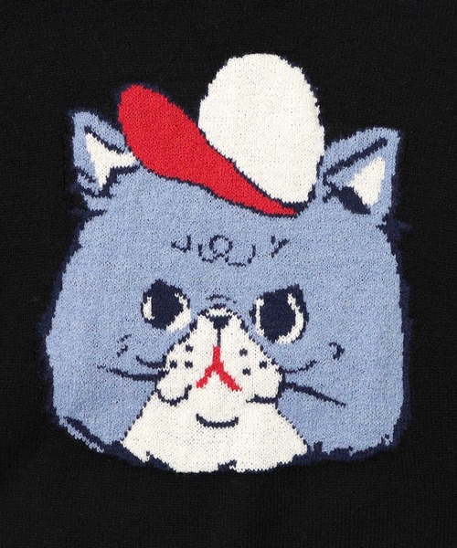 ScoLar(スカラー)の「153725:キャップネコ柄ジャガードニットプルオーバー(Tシャツ/カットソー・レディース・ブラック/杢グレー/ネイビー・M)」の7枚目の写真