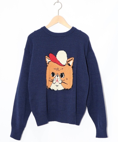 ScoLar(スカラー)の「153725:キャップネコ柄ジャガードニットプルオーバー(Tシャツ/カットソー・レディース・ブラック/杢グレー/ネイビー・M)」の8枚目の写真