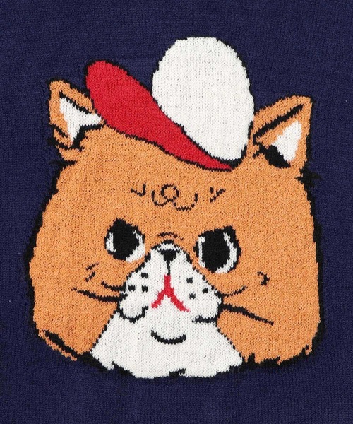 ScoLar(スカラー)の「153725:キャップネコ柄ジャガードニットプルオーバー(Tシャツ/カットソー・レディース・ブラック/杢グレー/ネイビー・M)」の9枚目の写真