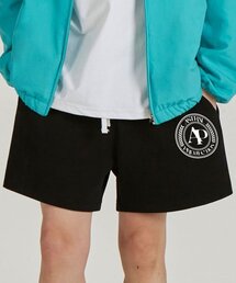 スポーティエンブレムコンフォータブルワッフル裏毛ショートパンツ_ブラック