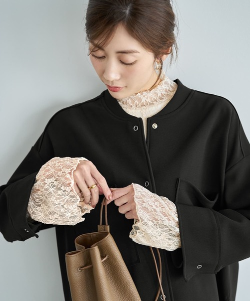 STYLE DELI（スタイルデリ）の「袖口から出すレーシィーインナートップス（Tシャツ/カットソー・レディース・ブラック/ホワイト/キナリ・MEDIUM）」の4枚目の写真