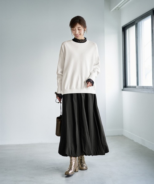 STYLE DELI（スタイルデリ）の「袖口から出すレーシィーインナートップス（Tシャツ/カットソー・レディース・ブラック/ホワイト/キナリ・MEDIUM）」の15枚目の写真