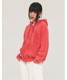 [Mmlg] WASHED APPLIQUE HOOD ZIPUP (SOLAR RED)