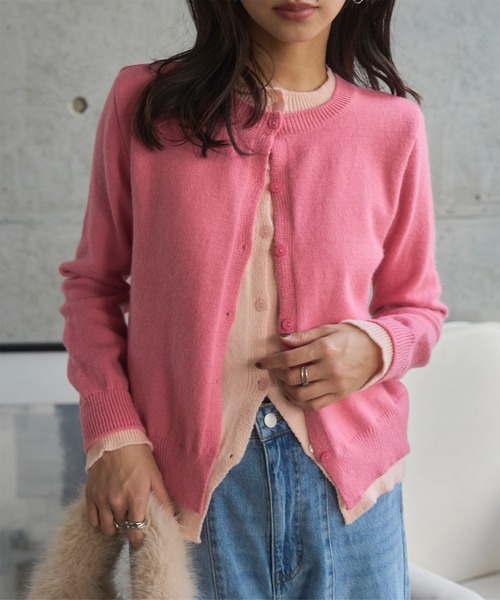 バイカラーフェイクレイヤードニットカーディガン（カーディガン