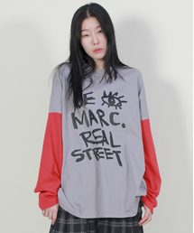 オーバーサイズ リアルストリート テキスト 長袖Tシャツ グレー