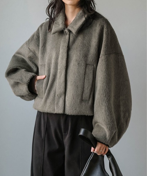 Lajour（ラジュール）の「【日本製】ウールMIXショートブルゾン（ブルゾン・レディース・ベージュ/グレー/ブラック/カーキ・フリー）」の4枚目の写真