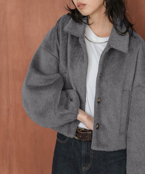 Lajour（ラジュール）の「【日本製】ウールMIXショートブルゾン（ブルゾン・レディース・ベージュ/グレー/ブラック/カーキ・フリー）」の11枚目の写真