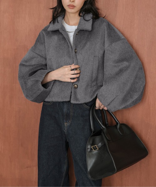 Lajour（ラジュール）の「【日本製】ウールMIXショートブルゾン（ブルゾン・レディース・ベージュ/グレー/ブラック/カーキ・フリー）」の12枚目の写真