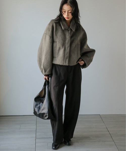 Lajour（ラジュール）の「【日本製】ウールMIXショートブルゾン（ブルゾン・レディース・ベージュ/グレー/ブラック/カーキ・フリー）」の19枚目の写真