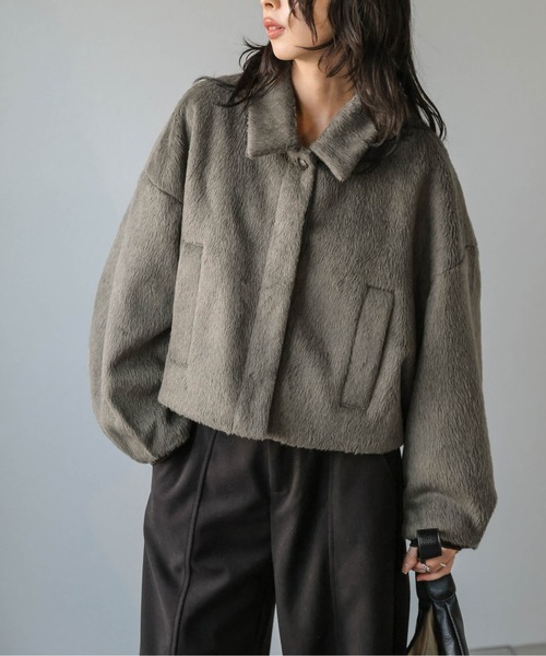 Lajour（ラジュール）の「【日本製】ウールMIXショートブルゾン（ブルゾン・レディース・ベージュ/グレー/ブラック/カーキ・フリー）」の21枚目の写真