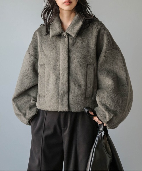 Lajour（ラジュール）の「【日本製】ウールMIXショートブルゾン（ブルゾン・レディース・ベージュ/グレー/ブラック/カーキ・フリー）」の22枚目の写真