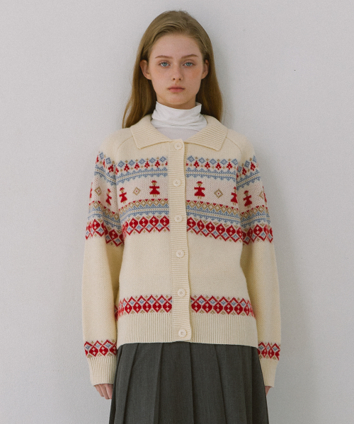 YUPPE(ヨッペ)の「THING JACQUARD CARDIGAN_IVORY(カーディガン/ボレロ・レディース・その他・FREE)」の2枚目の写真