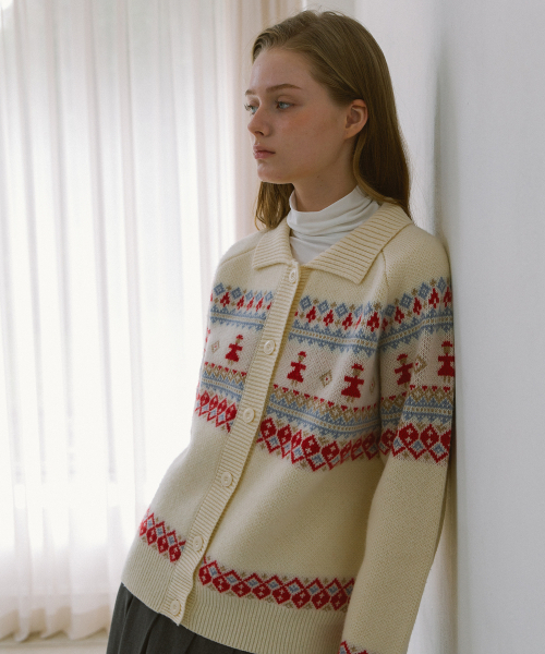 YUPPE(ヨッペ)の「THING JACQUARD CARDIGAN_IVORY(カーディガン/ボレロ・レディース・その他・FREE)」の3枚目の写真