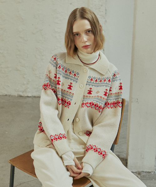 YUPPE(ヨッペ)の「THING JACQUARD CARDIGAN_IVORY(カーディガン/ボレロ・レディース・その他・FREE)」の4枚目の写真