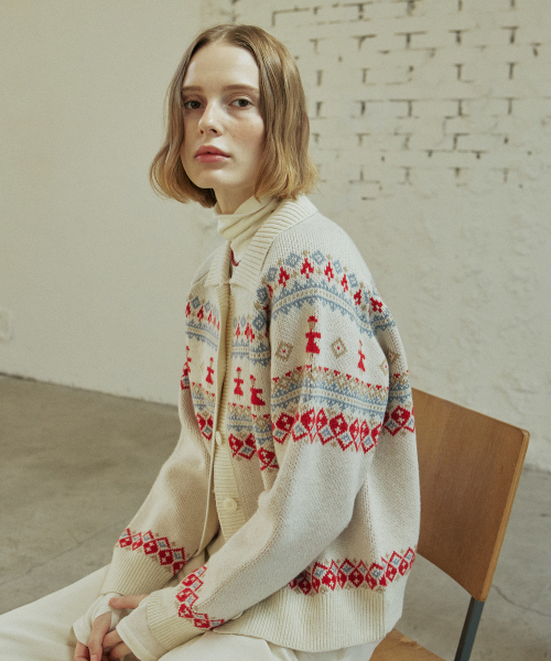 YUPPE(ヨッペ)の「THING JACQUARD CARDIGAN_IVORY(カーディガン/ボレロ・レディース・その他・FREE)」の5枚目の写真