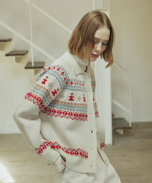 YUPPE(ヨッペ)の「THING JACQUARD CARDIGAN_IVORY(カーディガン/ボレロ・レディース・その他・FREE)」の6枚目の写真
