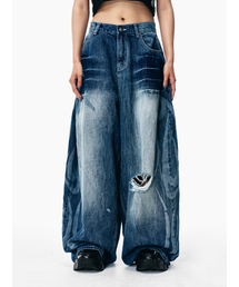 YEEL（ワイイーイーエル）の「DAMAGED WASHED BALLOON DENIM PANTS BLUE（デニムパンツ）」