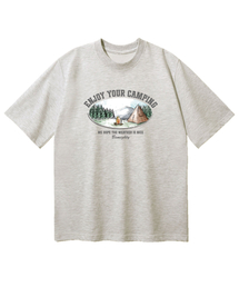 BEMIGHTY（ビーマイティー）の「Camping Watercolor Drawing Overfit Short Sleeve T-shirt [Oatmeal]（Tシャツ/カットソー）」
