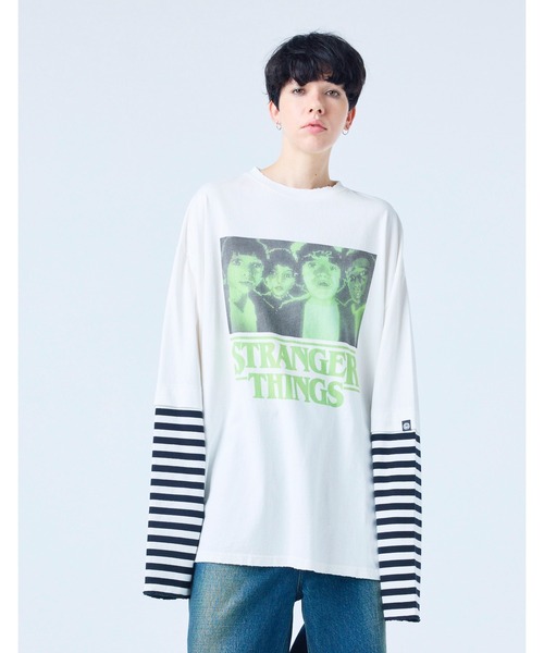 Little sunny bite（リトルサニーバイト）の「【RS】【Little sunny bite】stranger things x little sunny bite graphic fake layered long tee（Tシャツ/カットソー・レディース・ホワイト/ピンク/ブラック・SMALL/MEDIUM）」の2枚目の写真