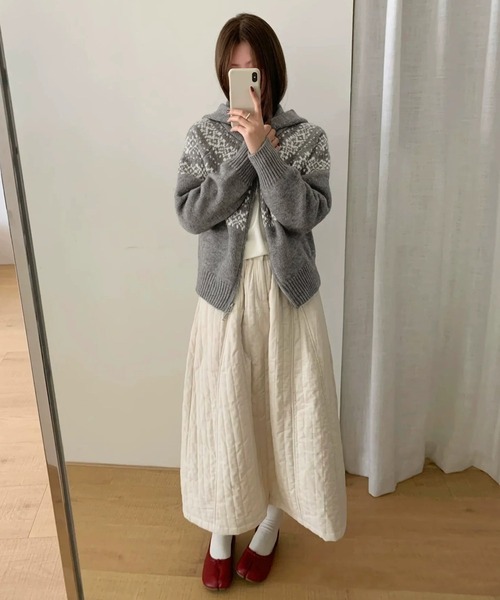 shopnikoniko(ショップニコニコ)の「ノルディック柄 ダブルジップアップ ニットパーカー(パーカー・レディース・ホワイト/グレー/ネイビー・フリー)」の8枚目の写真