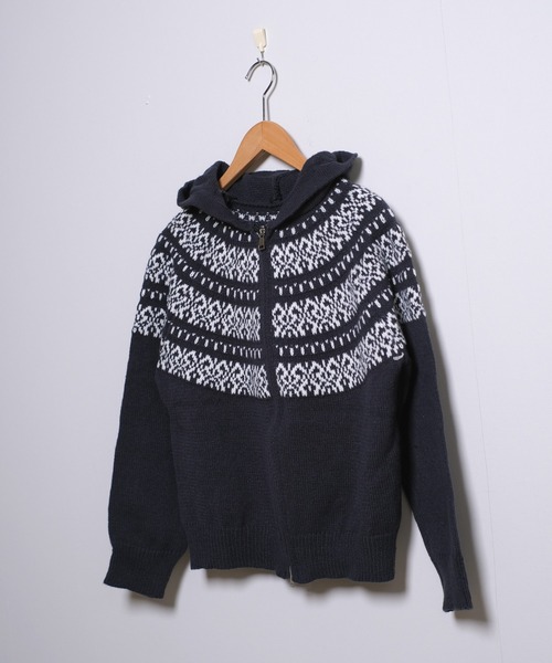 shopnikoniko(ショップニコニコ)の「ノルディック柄 ダブルジップアップ ニットパーカー(パーカー・レディース・ホワイト/グレー/ネイビー・フリー)」の12枚目の写真