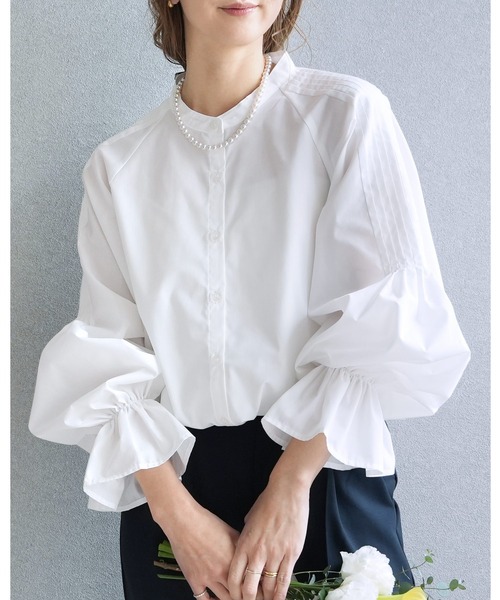 reca(レカ)の「キャンディ袖シャツ(シャツ/ブラウス・レディース・サックスブルー/ブラック/イエロー系/オフホワイト・M)」の2枚目の写真