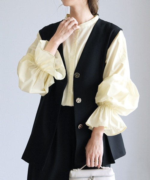 reca(レカ)の「キャンディ袖シャツ(シャツ/ブラウス・レディース・サックスブルー/ブラック/イエロー系/オフホワイト・M)」の11枚目の写真