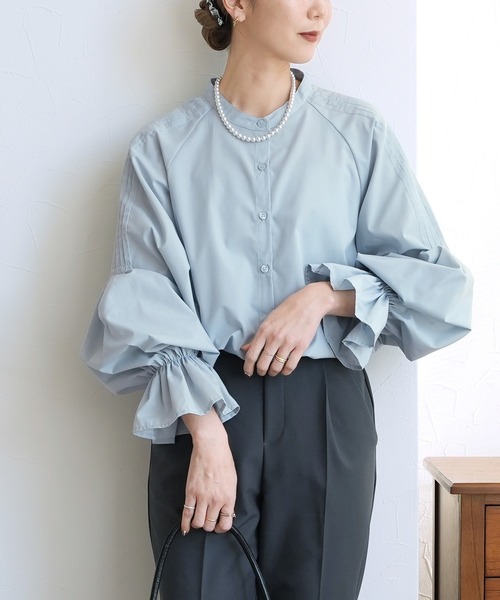 reca(レカ)の「キャンディ袖シャツ(シャツ/ブラウス・レディース・サックスブルー/ブラック/イエロー系/オフホワイト・M)」の5枚目の写真