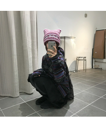 TANSANMAGNESIUM（タンサン マグネシウム）の「ロゴキャットビーニー（ピンクストライプ）（ニットキャップ/ビーニー）」