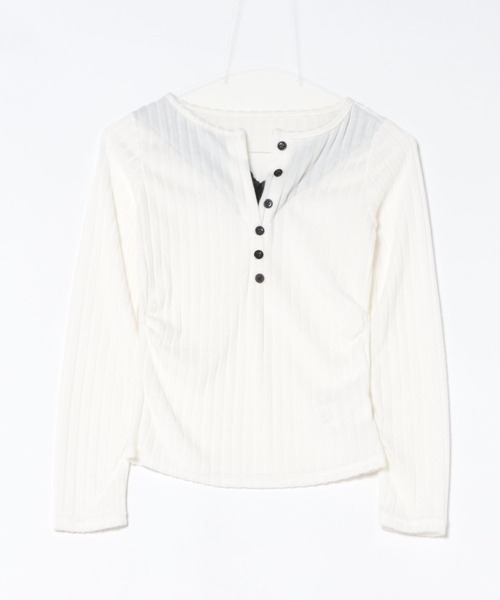 STAY MOTION（ステイモーション）の「【WEB限定】レースレイヤード風Vネックニットトップス［韓国ファッション カジュアル］≪新作≫（ニット/セーター・レディース・チャコールグレー/オフホワイト/グレー・F）」の10枚目の写真