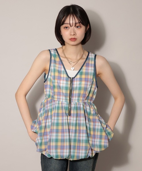 PAGEBOY（ページボーイ）の「シアーチェックバルーンチュニ（その他トップス・レディース・イエロー/ブルー/ブラック・FREE）」の17枚目の写真