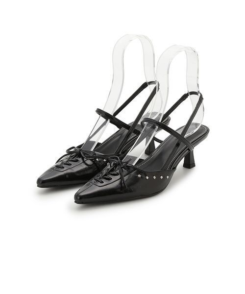 LILY BROWN（リリーブラウン）の「レースアップスリングバッグパンプス（パンプス・レディース・オフホワイト/ブラック/ライトブルー・S/M/L）」の2枚目の写真