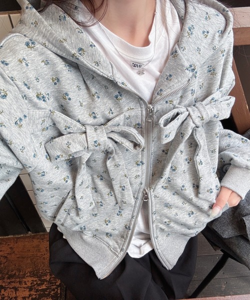 nemne store(ネンネストア)の「リボンジップパーカー(パーカー・レディース・グレー系/ホワイト系・SMALL/MEDIUM)」の9枚目の写真