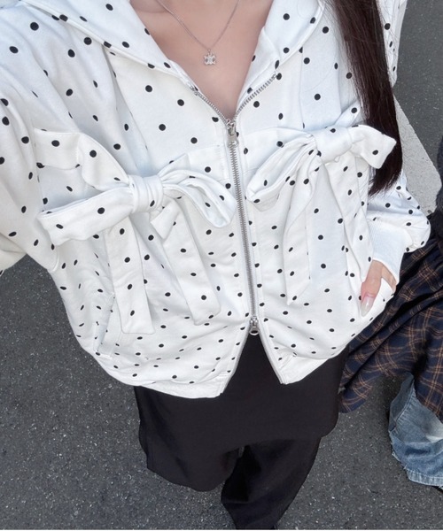 nemne store(ネンネストア)の「リボンジップパーカー(パーカー・レディース・グレー系/ホワイト系・SMALL/MEDIUM)」の4枚目の写真