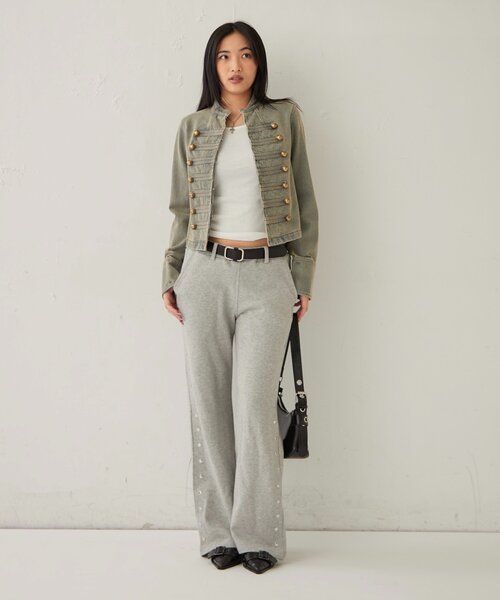 WHO'S WHO gallery（フーズフーギャラリー）の「スウェットミディフレアスタッズパンツ（スウェットパンツ・レディース・ブラック/グレー/カーキ・FREE）」の10枚目の写真