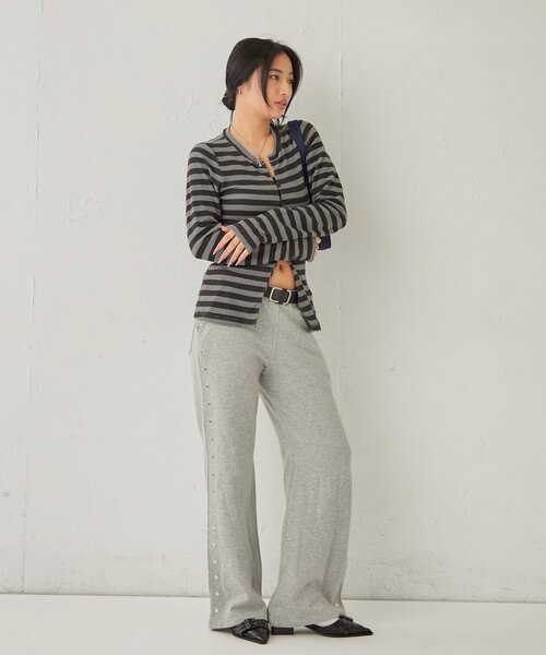 WHO'S WHO gallery（フーズフーギャラリー）の「スウェットミディフレアスタッズパンツ（スウェットパンツ・レディース・ブラック/グレー/カーキ・FREE）」の11枚目の写真