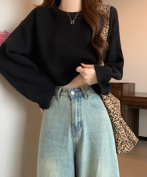 CANVAS+(キャンバスプラス)の「【CANVAS+】ボリューム袖ニットトップス(ニット/セーター・レディース・ライトベージュ/ブラック/ホワイト/グレー・M)」の11枚目の写真