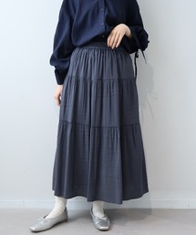 【L~5L 大きいサイズ】ワッシャーティアードスカート