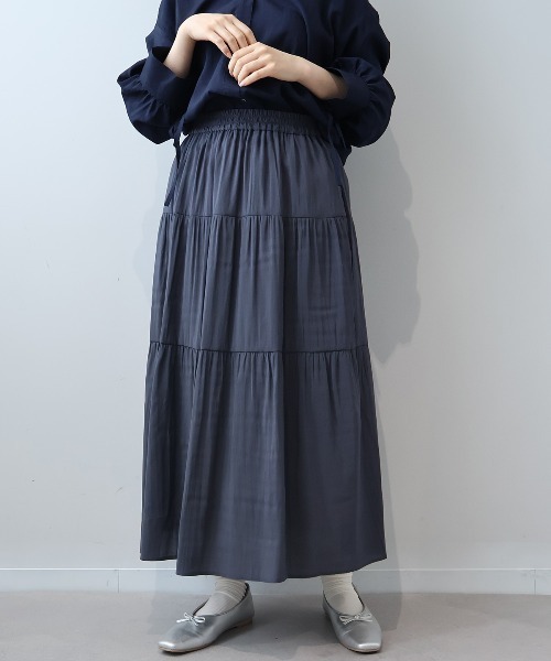 leswel(レスウェル)の「【L~5L 大きいサイズ】ワッシャーティアードスカート(スカート・レディース・カーキ/チャコールグレー・L/LL/3L/4L/5L)」の5枚目の写真