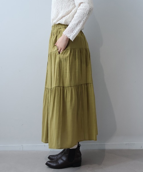 leswel(レスウェル)の「【L~5L 大きいサイズ】ワッシャーティアードスカート(スカート・レディース・カーキ/チャコールグレー・L/LL/3L/4L/5L)」の13枚目の写真
