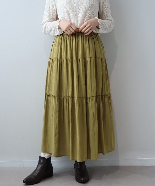 leswel(レスウェル)の「【L~5L 大きいサイズ】ワッシャーティアードスカート(スカート・レディース・カーキ/チャコールグレー・L/LL/3L/4L/5L)」の10枚目の写真