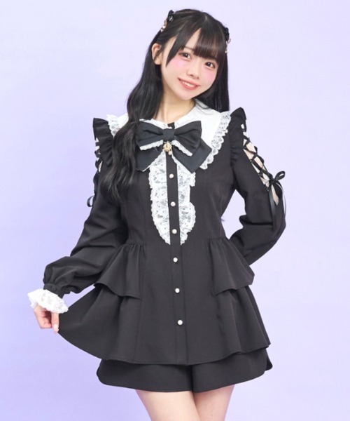 ロングポイントカラーショルダーレースアップセットアップ