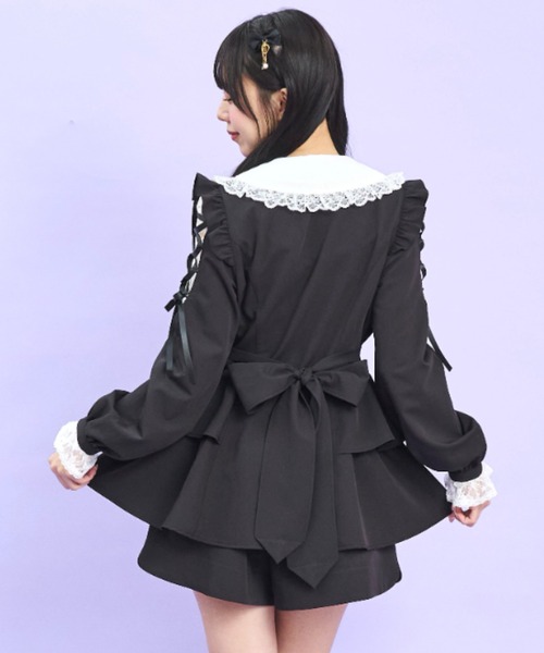 Secret Honey(シークレットハニー)の「ロングポイントカラーショルダーレースアップセットアップ(セットアップ・レディース・ブラック/ブラック系その他/ピンク・MEDIUM)」の6枚目の写真