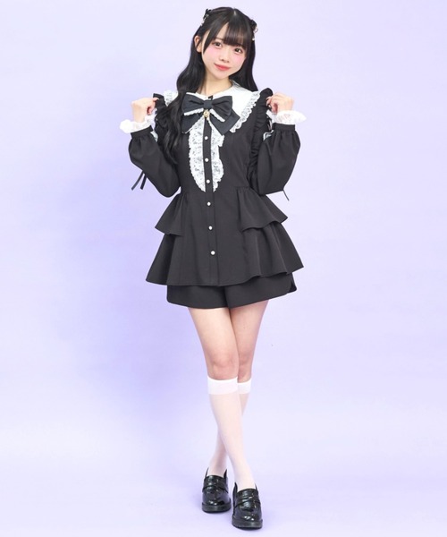 Secret Honey(シークレットハニー)の「ロングポイントカラーショルダーレースアップセットアップ(セットアップ・レディース・ブラック/ブラック系その他/ピンク・MEDIUM)」の4枚目の写真