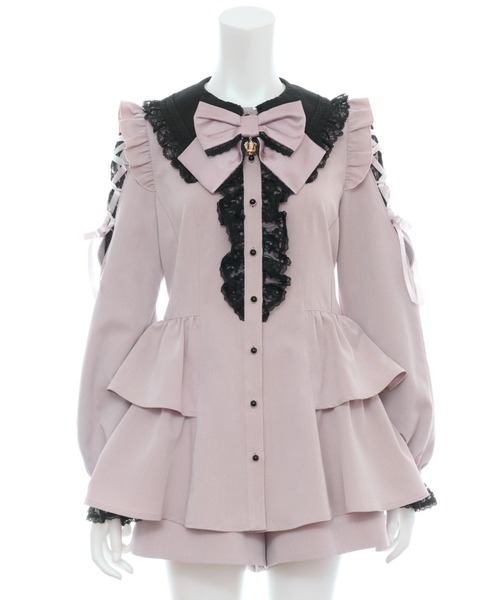 Secret Honey(シークレットハニー)の「ロングポイントカラーショルダーレースアップセットアップ(セットアップ・レディース・ブラック/ブラック系その他/ピンク・MEDIUM)」の14枚目の写真