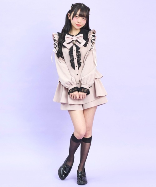 Secret Honey(シークレットハニー)の「ロングポイントカラーショルダーレースアップセットアップ(セットアップ・レディース・ブラック/ブラック系その他/ピンク・MEDIUM)」の9枚目の写真
