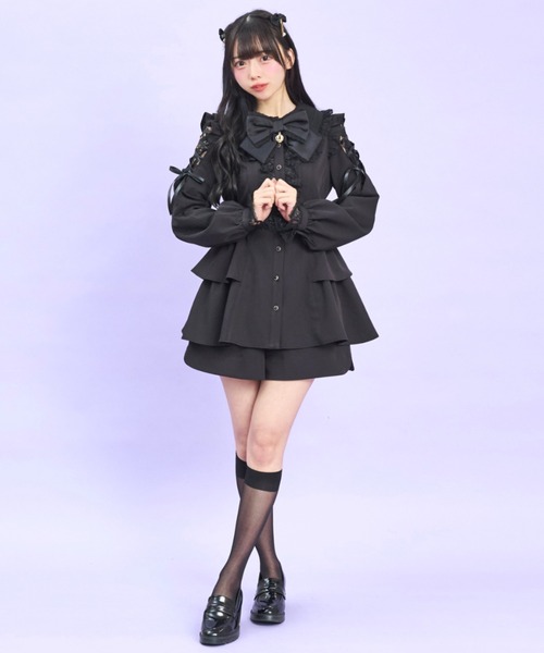 Secret Honey(シークレットハニー)の「ロングポイントカラーショルダーレースアップセットアップ(セットアップ・レディース・ブラック/ブラック系その他/ピンク・MEDIUM)」の12枚目の写真